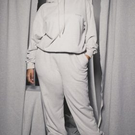 Sky Light Grey Fleece Back Jogging Trousers - Image 14