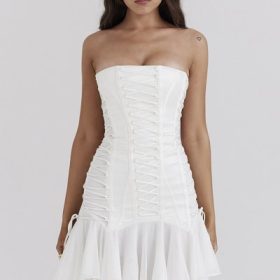 Sirena White Strapless Lace Up Mini Dress - Image 5