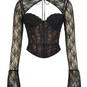 Lisette Black Lace Corset Top with Bolero - Image 2