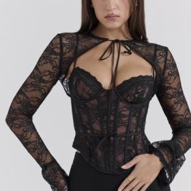 Lisette Black Lace Corset Top with Bolero - Image 7