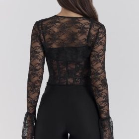 Lisette Black Lace Corset Top with Bolero - Image 10