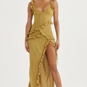 Pixie Olive Ruffle Maxi Dress - Image 5