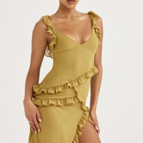 Pixie Olive Ruffle Maxi Dress - Image 9