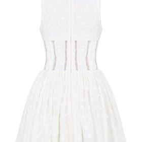 Sarita White Cotton Broderie Anglais Plunge Mini Dress - Image 4