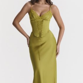 Salma Chartreuse Satin Slip Dress - Image 5