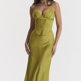 Salma Chartreuse Satin Slip Dress - Image 7