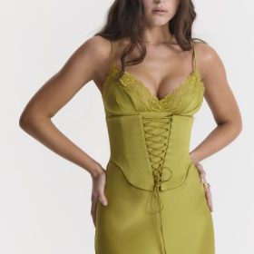 Salma Chartreuse Satin Slip Dress - Image 9