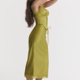 Salma Chartreuse Satin Slip Dress - Image 10