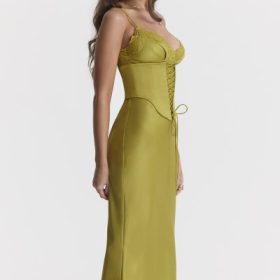 Salma Chartreuse Satin Slip Dress - Image 11