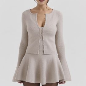 Aster Biscuit Wool Cashmere Long Sleeve Cardigan - Image 5