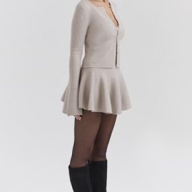 Aster Biscuit Wool Cashmere Long Sleeve Cardigan - Image 9
