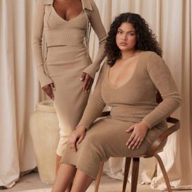 Lucille Camel Fuzzy Maxi Dress