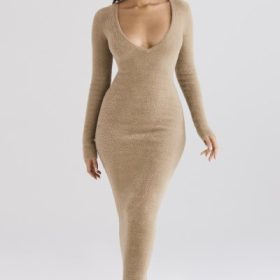 Lucille Camel Fuzzy Maxi Dress - Image 6