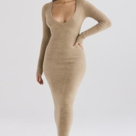 Lucille Camel Fuzzy Maxi Dress - Image 8