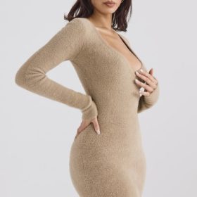 Lucille Camel Fuzzy Maxi Dress - Image 10