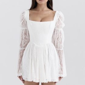 Sancia White Lace Puff Sleeve Mini Dress - Image 5