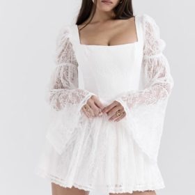 Sancia White Lace Puff Sleeve Mini Dress - Image 7