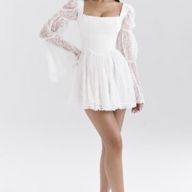 Sancia White Lace Puff Sleeve Mini Dress - Image 8