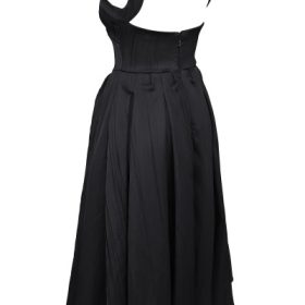 Isabeau Black Textured Satin Corset Midi Dress - Image 3