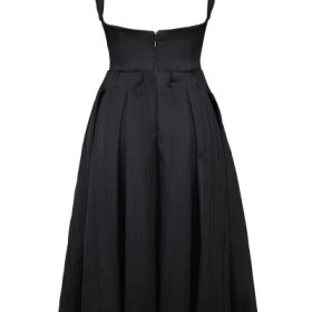 Isabeau Black Textured Satin Corset Midi Dress - Image 4