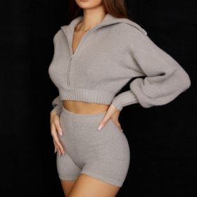 Grounded Grey Knit High Waist Shorts - Image 9
