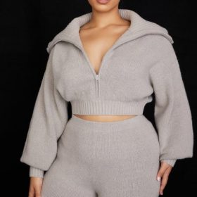 Grounded Grey Knit High Waist Shorts - Image 11