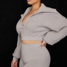 Grounded Grey Knit High Waist Shorts - Image 12