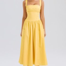 Vivien Apricot Cotton Midi Sundress - Image 5