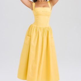 Vivien Apricot Cotton Midi Sundress - Image 8