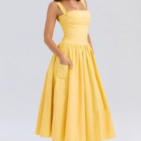 Vivien Apricot Cotton Midi Sundress - Image 9