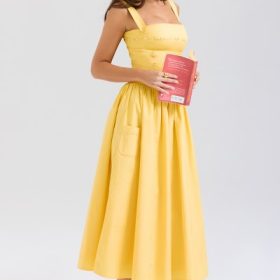 Vivien Apricot Cotton Midi Sundress - Image 10