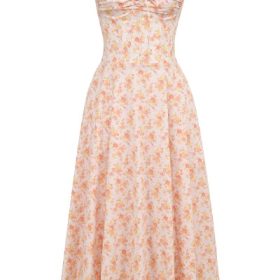 Rosalee Peach Poppy Print Cotton Bustier Sundress - Image 2