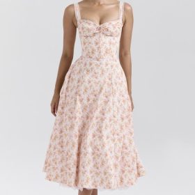 Rosalee Peach Poppy Print Cotton Bustier Sundress - Image 6