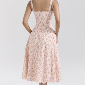 Rosalee Peach Poppy Print Cotton Bustier Sundress - Image 11