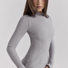 Marie-Louise Light Grey Bodycon Maxi Dress - Image 2