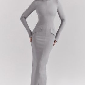 Marie-Louise Light Grey Bodycon Maxi Dress - Image 5
