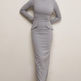Marie-Louise Light Grey Bodycon Maxi Dress - Image 6