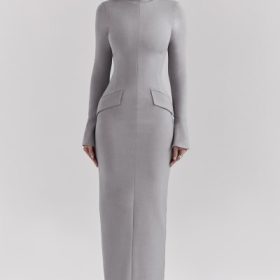 Marie-Louise Light Grey Bodycon Maxi Dress - Image 7