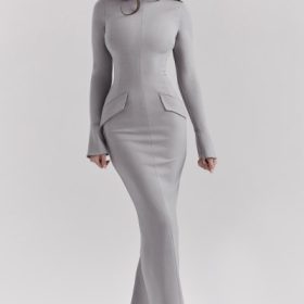 Marie-Louise Light Grey Bodycon Maxi Dress - Image 8