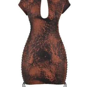 Daphne Antique Copper Lace up Mini Dress - Image 2