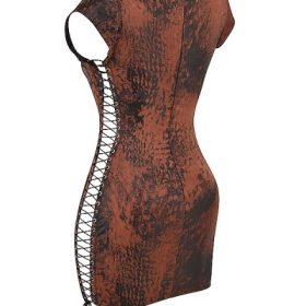 Daphne Antique Copper Lace up Mini Dress - Image 3