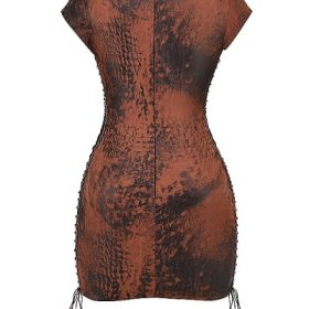 Daphne Antique Copper Lace up Mini Dress - Image 4