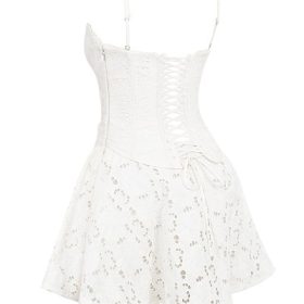 Elara White Broderie Anglais Mini Dress - Image 3