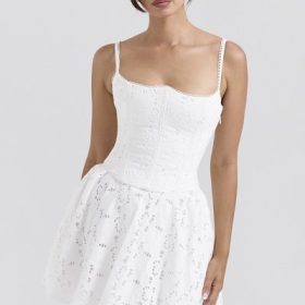 Elara White Broderie Anglais Mini Dress - Image 5