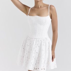 Elara White Broderie Anglais Mini Dress - Image 8