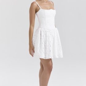 Elara White Broderie Anglais Mini Dress - Image 9