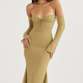 Naomi Olive Halter Midi Dress - Image 5