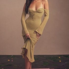 Naomi Olive Halter Midi Dress - Image 6