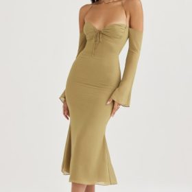 Naomi Olive Halter Midi Dress - Image 7
