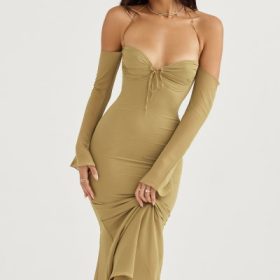 Naomi Olive Halter Midi Dress - Image 9